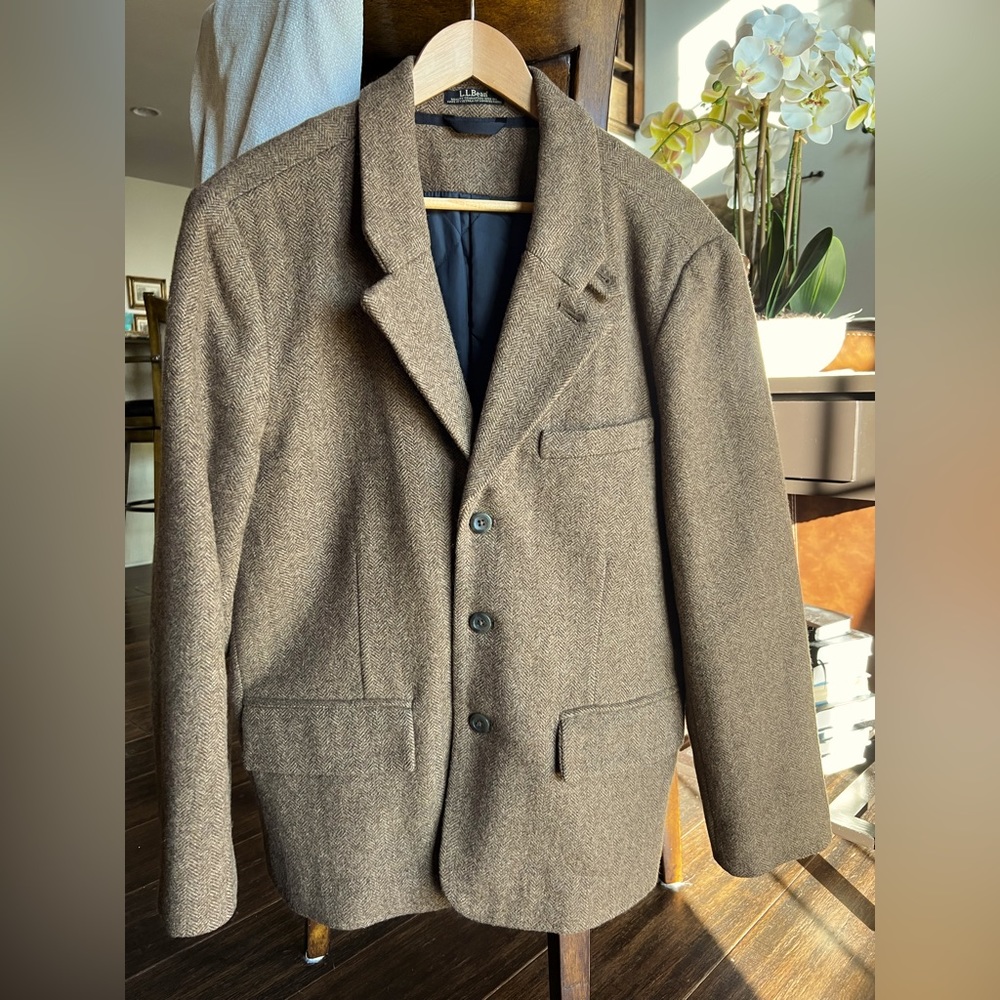 L.L. Bean Primaloft 100% Shetland Wool Blazer Jacket Coat Brown Size 40S